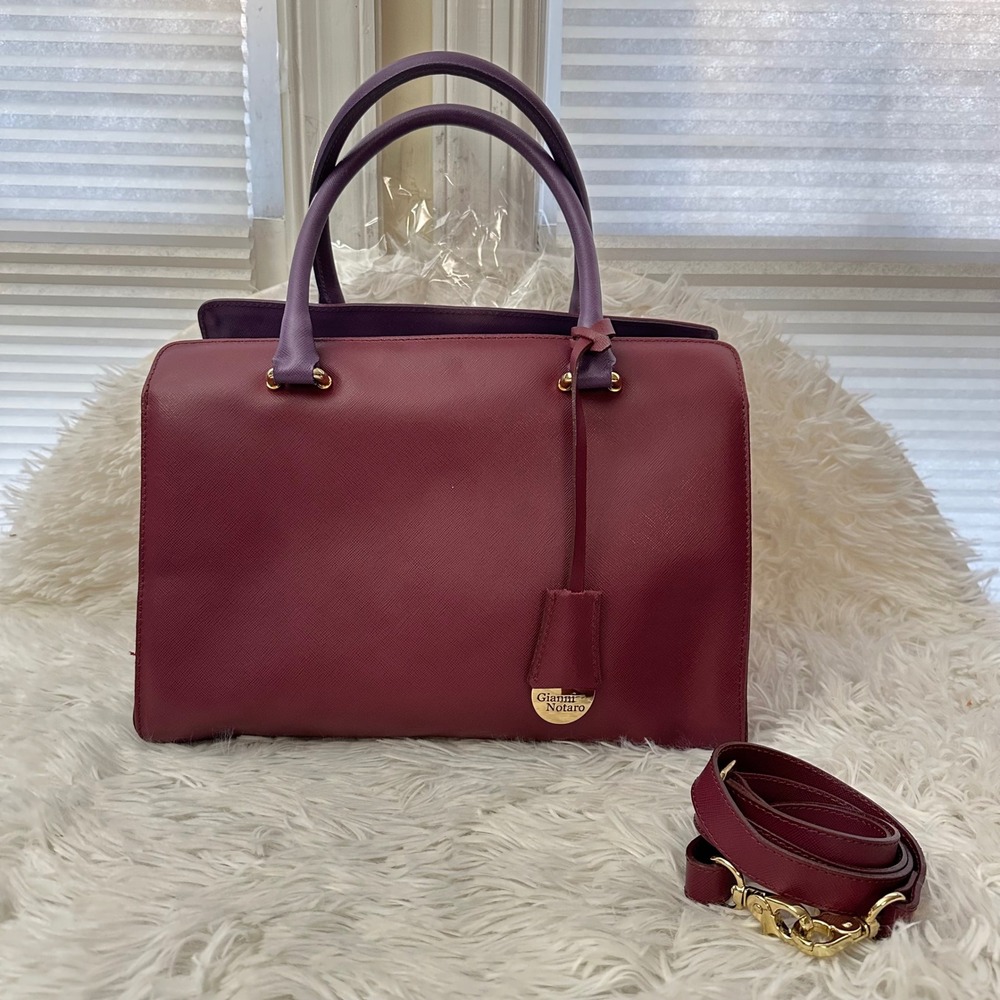 Gianni Notaro Purple Burgundy Structured‎ Satchel Shoulder Bag Convertible Italy